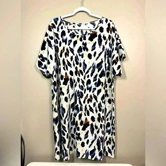 SHEIN shirt dress large leopard print brown dark blue white camel size 2x (?) - Picture 1 of 6
